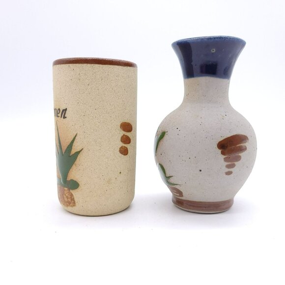 Mexican Tonala Pottery Vases 2 Hand-Painted Playa del Carmen Signed Vintage - Picture 7 of 14